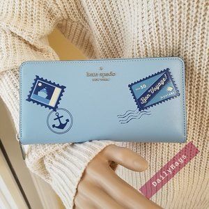 KATE SPADE LARGE CONTINENTAL WALLET OFF THE GRID SEA OCEAN BLUE FRESH WATER